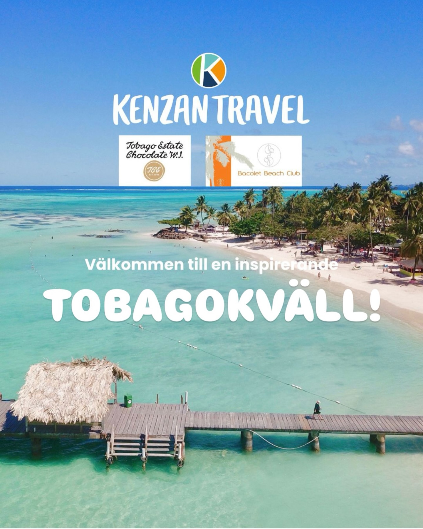 Tisdag den 5 maj bjuder vi in dig till en Tobagoafton på Small Island Chocolates. Följ med på en inspirerande resa och upptäck varför Tobago är ett av Karibiens mest älskade resmål.

Kvällens program:

Olle Stålberg från Kenzan Travel delar med sig av sina erfarenheter av Tobago och berättar varför du inte bör missa denna pärla.

Duane Dove, grundare av Tobago Cocoa Estate, tar dig med in i kakaons värld. Han berättar om sin plantage, bjuder på smakprov av rom och choklad samt ger en inblick i vår resa Kulinariska Tobago.

Gloria Jones Knapp, ägare av Bacolet Beach Club, har rest hela vägen från Tobago för att dela med sig av sina bästa tips om öns stränder, livsstil och sitt hotell.

Datum: 5 maj 2026
Tid: kl. 17.00–19.00
Plats: Small Island Chocolates, Timmermansgatan 24–26, Stockholm, t-bana Mariatorget

Anmälan:
Anmälan görs genom att mejla ditt namn till info@kenzantravel.se. Din plats är bekräftad först när du har fått en bekräftelse via mejl.

Observera:
Antalet platser är begränsat till 35 personer. Föranmälan krävs och drop-in är inte möjligt.