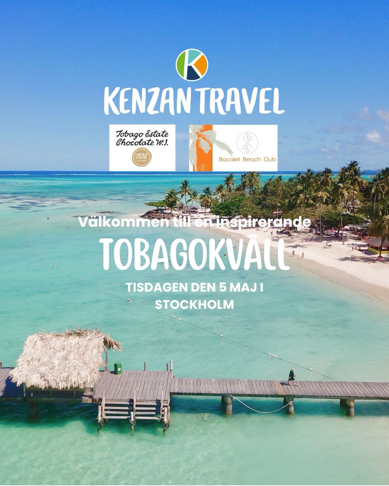 Endast 10 platser kvar – missa inte Tobagokvällen den 5 maj!

Drömmer du om Karibien? Nu har du chansen att upptäcka Tobago på nära håll – mitt i Stockholm.

Följ med på en inspirerande kväll fylld av resetips, berättelser, smakprov och möten med experter direkt från ön.

5 maj | Begränsat antal platser
Anmäl dig redan idag via info@kenzantravel.se

Kvällens program:

Olle Stålberg från Kenzan Travel delar med sig av sina erfarenheter av Tobago och berättar varför du inte bör missa denna pärla.

Duane Dove, grundare av Tobago Cocoa Estate, tar dig med in i kakaons värld. Han berättar om sin plantage, bjuder på smakprov av rom och choklad samt ger en inblick i vår resa Kulinariska Tobago.

Gloria Jones Knapp, ägare av Bacolet Beach Club, har rest hela vägen från Tobago för att dela med sig av sina bästa tips om öns stränder, livsstil och sitt hotell.